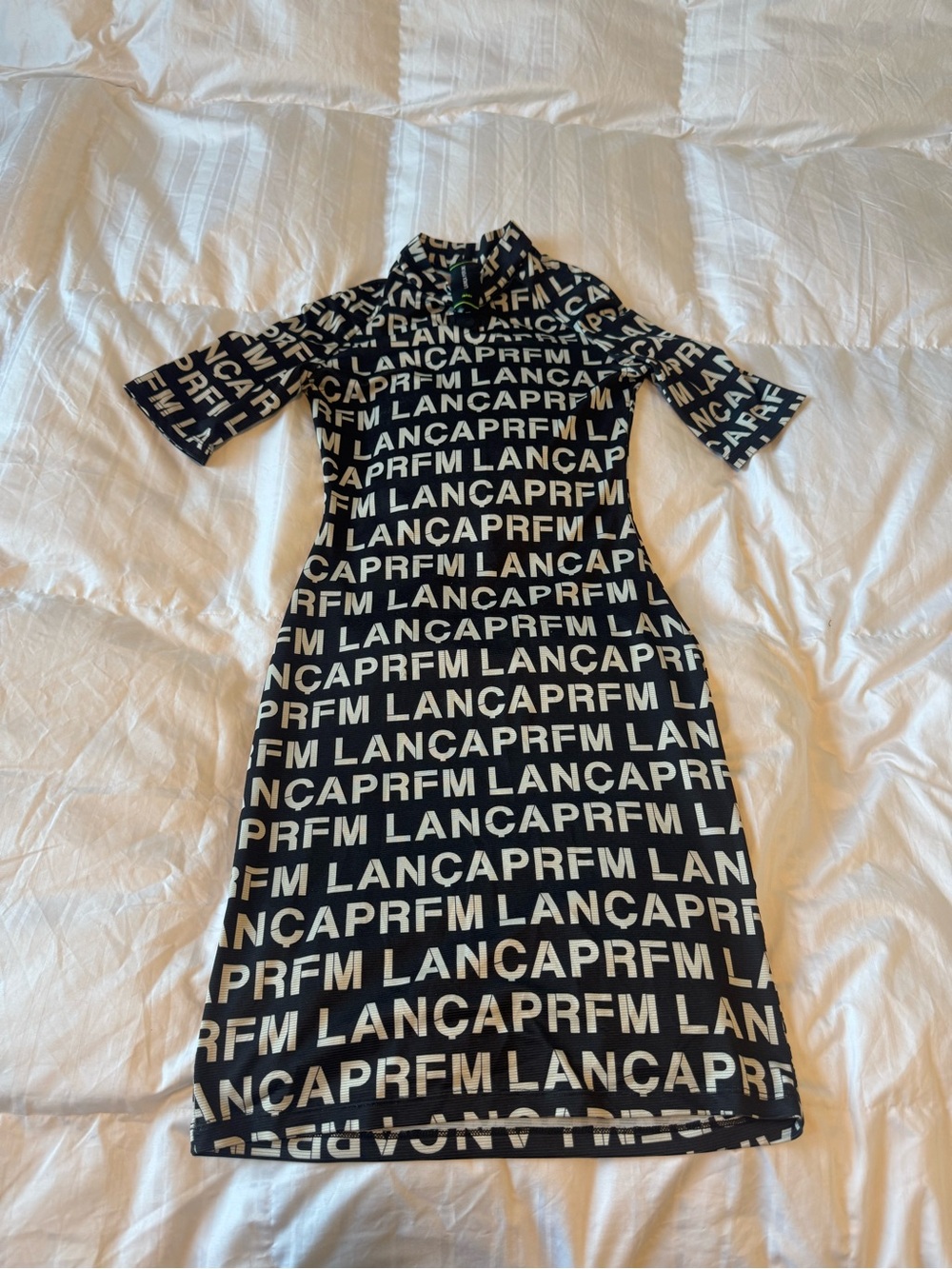 Black and White Logo Print Midi Dress